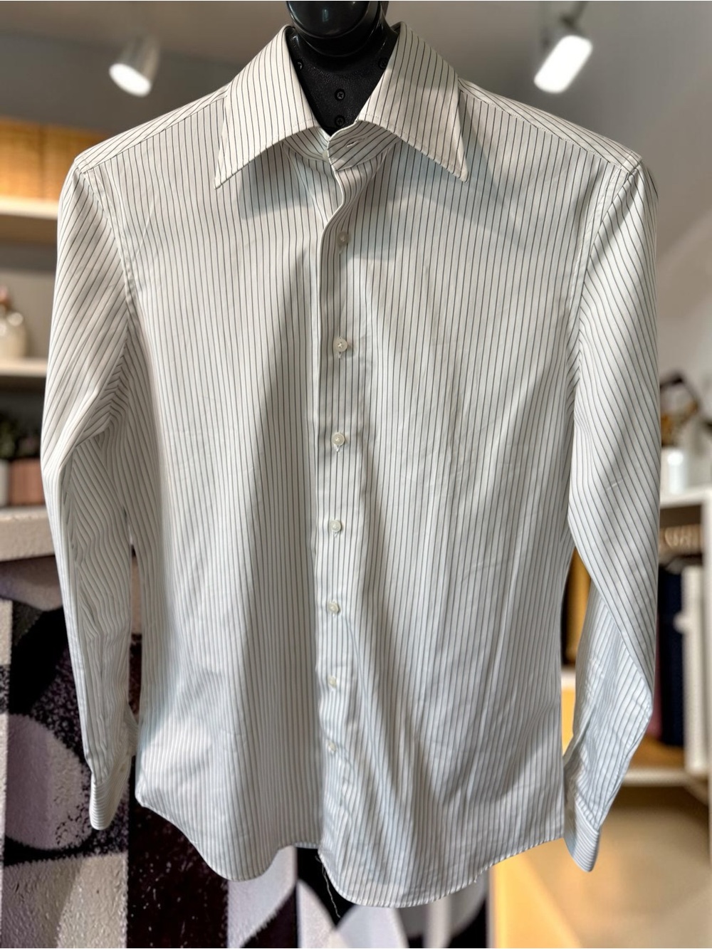 Suitsupply 14 36 White Black Pinstripe Dress Shirt Tailored Fit Thomas Mason